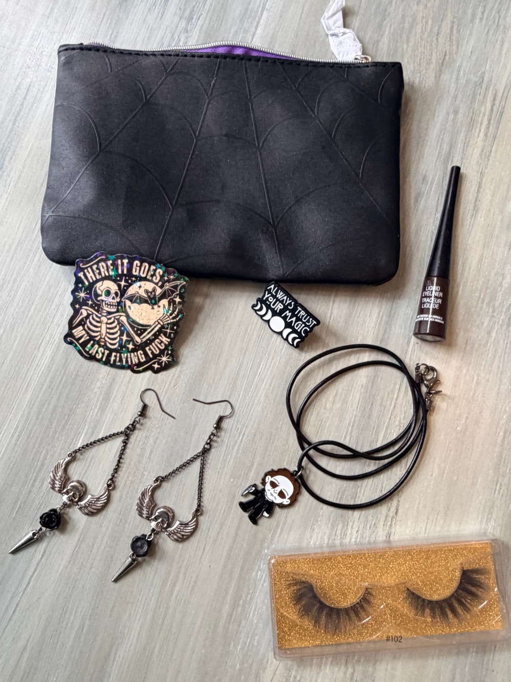 Halloween Set Jewelry Beauty Lashes Pin Michael Myers Skull Earrings Ipsy Bag